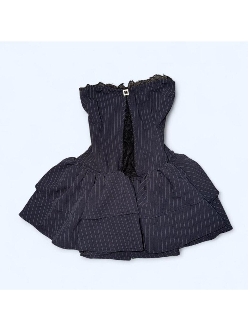 Windsor Navy Pinstripe Lace Trim